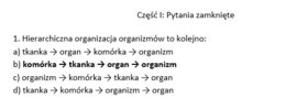Sprawdzian- organizacja i chemizm życia