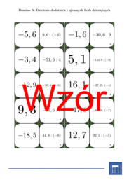 Domino - Dzielenie dodatnich i ujemnych liczb dziesiętnych | matematyka