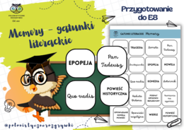 Gatunki literackie. Memory. Gra dydaktyczna. Lektury obowiązkowe. Egzamin ósmoklasisty