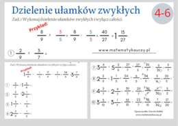 Dzielenie ułamków zwykłych / KARTY PRACY kl.4 – kl.6 PDF + ROZWIĄZANIA