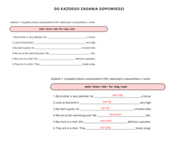 Gramatyka klasa 4: czasownik can  - zdania twierdzące, przeczenia, pytania i krótkie odpoiwedzi. Na podstawie podręcznika English Class A1 Unit 5