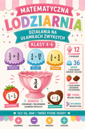 🍨 Stwórz Desery Lodowe! – działania na ułamkach zwykłych | wycinanka matematyczna klasy 4–6