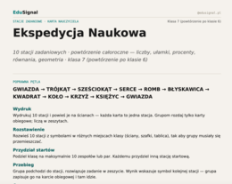 Powtórzenie po klasie 6 — stacje zadaniowe, klasa 7 (10 stacji + klucz)
