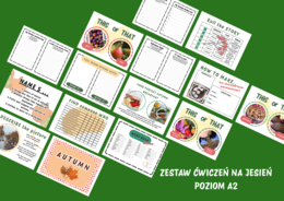 Zestaw ćwiczeń w jesiennym klimacie. Mówienie oraz pisanie na poziomie A2.