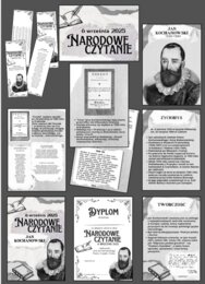 Narodowe czytanie 2025 - Jan Kochanowski - plakat, napisy, twórczość poety, dyplom, zakładki do książek