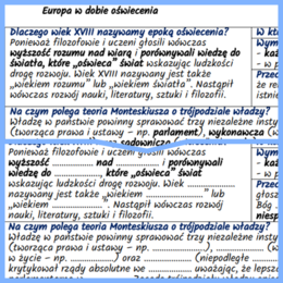 Europa w dobie oświecenia – notatki i karta pracy