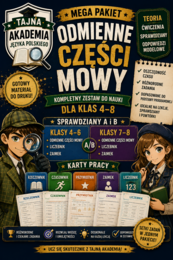 Odmienne części mowy – MEGA PAKIET kl. 4–8 | karty pracy + sprawdziany A i B + odpowiedzi