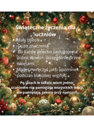 Życzenia dla uczniów - bileciki świąteczne dla klas 4-8