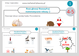 RUSZ GŁOWĄ - REBUSY matematyczne / KARTY PRACY kl.4 – kl. 5 PDF / 24 rebusy + ROZWIĄZANIA
