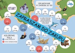 Działania w zakresie do 100 (dodawanie, odejmowanie, mnożenie, dzielenie) - 4 plansze do gry "Poszukiwacze skarbów".