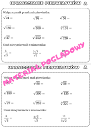 Szybkie karteczki - potęgi i pierwiastki. Klasa 7. Klasa 8.