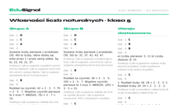 Własności liczb naturalnych — sprawdzian, klasa 5 (2 grupy + wersja SPE + klucz)