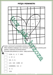 Potęgi i pierwiastki, karta pracy, rewalidacja, walentynki, klasa 7 - 8