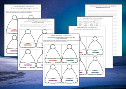 ZIMOWE CZĘŚCI MOWY – czasownik – rzeczownik – przymiotnik – przysłówek – karta pracy – opowiadanie – zima – wklejka – gramatyka – 3 wersje + odpowiedzi