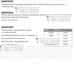 Sprawdzian z Liczb naturalnych i ułamków | Klasa VI