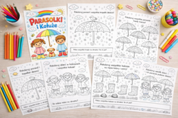 Kolorowanka: Parasolki i kałuże