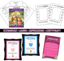 ZESTAW: Scenariusz na Dzień Babci I Dziadka dla klas 1-3 Dzień Babci Wierszyki, Piosenka, SCENKA, Zaproszenie,Certyfikaty & Laurkier