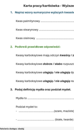 Karta pracy/kartkówka WYŻSZE KWASY KARBOKSYLOWE