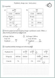 Prędkość, droga i czas - karta pracy