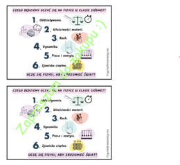 Wklejka do zeszytu - Czego będziemy uczyć się na fizyce - klasa siódma (do podręcznika Sposób na fizykę WSiP).