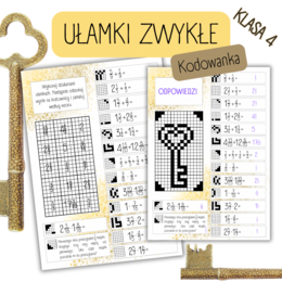 UŁAMKI ZWYKŁE - dodawanie/odejmowanie - KODOWANKA (klasa4) - walentynki  - matematyka