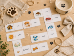 Domino obrazkowo-wyrazowe: pies i akcesoria