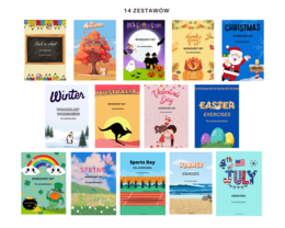 Mega Pakiet Kart Pracy dla Przedszkolaka – Sezonowe i Tematyczne Aktywności Edukacyjne, język angielski, 14 zestawów, 4 pory roku, christmas, easter, australia, artic animals, saint patick, valentines day, sports day,