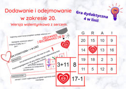 Dodawanie i odejmowanie do 20 - gra dydaktyczna. Wersja walentynkowa.