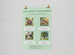 Plakaty informacyjne. Postawy proekologiczne (oszczędzanie wody, energii, segregacja odpadów). Cykl życia produktu - "od produkcji do recyklingu". Fauna i flora.