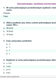 Ruch jednostajny - kartkówka w formie testu.