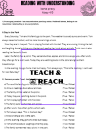 Reading with understanding czytanie ze zrozumieniem karta pracy 4/5 klasa present simple continous