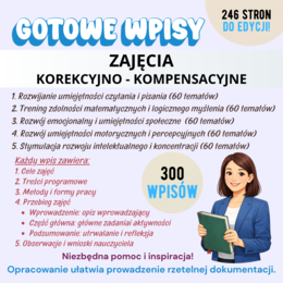 300 gotowych wpisów ZAJĘCIA KOREKCYJNO- KOMPENSACYJNE tematy do dziennika