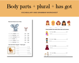 Karta Pracy, Części ciała, Body Parts, Liczba mnoga i Zaimki He/ She oraz zworty has got/ hasn't got/ Has ... got ?