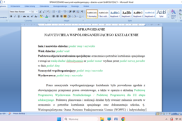 Sprawozda nienauczyciela WSPÓŁORGANIZUJĄCEGO dla ucznia z wadą słuchu/ słabosłyszenienim