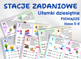 STACJE ZADANIOWE – Sklep Czarodzieja, ułamki dziesiętne, klasa 5, 6, 7, 8, zakupy, pieniądze, koniec roku