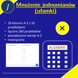 Mnożenie jednomianów (ułamki) | matematyka, algebra | 26 kolumn