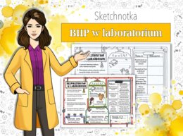Chemia. Klasa 7. Bezpieczeństwo w laboratorium. BHP. Sketchnotka/notatka graficzna. Karta pracy. Zadanie.