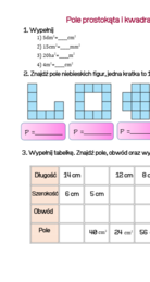 Pole wielokątów – karty pracy (prostokąt, kwadrat, trójkąt, trapez, równoległobok)