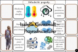 Notatka okienkowa/stacja zadaniowe/notatka interaktywna/notatka graficzna/karta pracy/sketchnotka „Składniki pogody” w pdf. Przyroda 4 , dział „Poznajemy pogodę i inne zjawiska przyrodnicze”. Materiał wykonany na podstawie podręcznika z wydawnictwa Nowa 