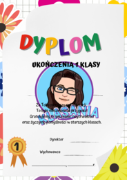 Dyplomy ukończenia oddziału przedszkolnego, klas 1-3 oraz podziękowania.