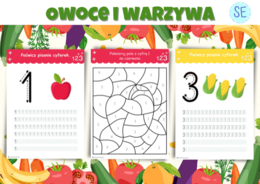 Ćwiczę pisanie cyferek. Owocowo-warzywne dobble