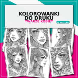 Kolorowanki antystresowe: twarze kobiet (portrety) | 6 stron A4 | mandala, motywy orientalne