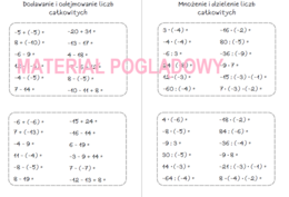 Szybkie karteczki – dodawanie, odejmowanie, mnożenie, dzielenie liczb całkowitych, działania na liczbach wymiernych (karta pracy, kartkówka kl 4, 5, 6, 7, 8)