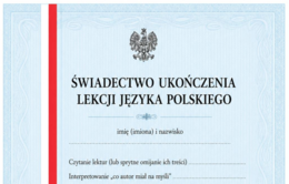 Świadectwo ukończenia lekcji j.polskiego