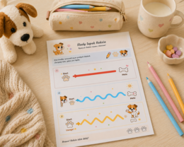 Ślady łapek Reksia – ćwiczenie grafomotoryczne