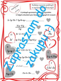 Karta pracy na Walentynki i nie tylko. Wyrażenia algebraiczne - redukcja wyrazów podobnych