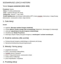 H701 scenariusz lekcji Kongres wiedeński