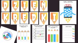 Dzień kredki, napis, medal, karty pracy