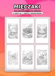 MIĘCZAKI – kolorowanki A4 (6 gatunków) + miniatury - biologia (ślimaki, małże, głowonogi)