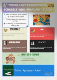 Turniej gier planszowych (scrabble, Uno, warcaby, szachy).
